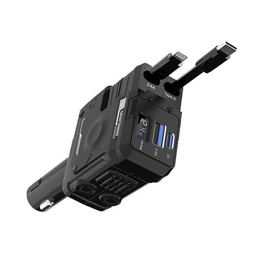 66W 4-in-1 Retractable Fast Car Charger for iPhone & Android